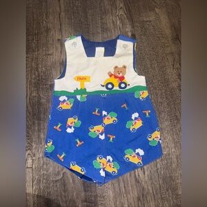 Vintage Baby Boys Outfit Bear Colorblock Colorful Park Car Summer 12 Months